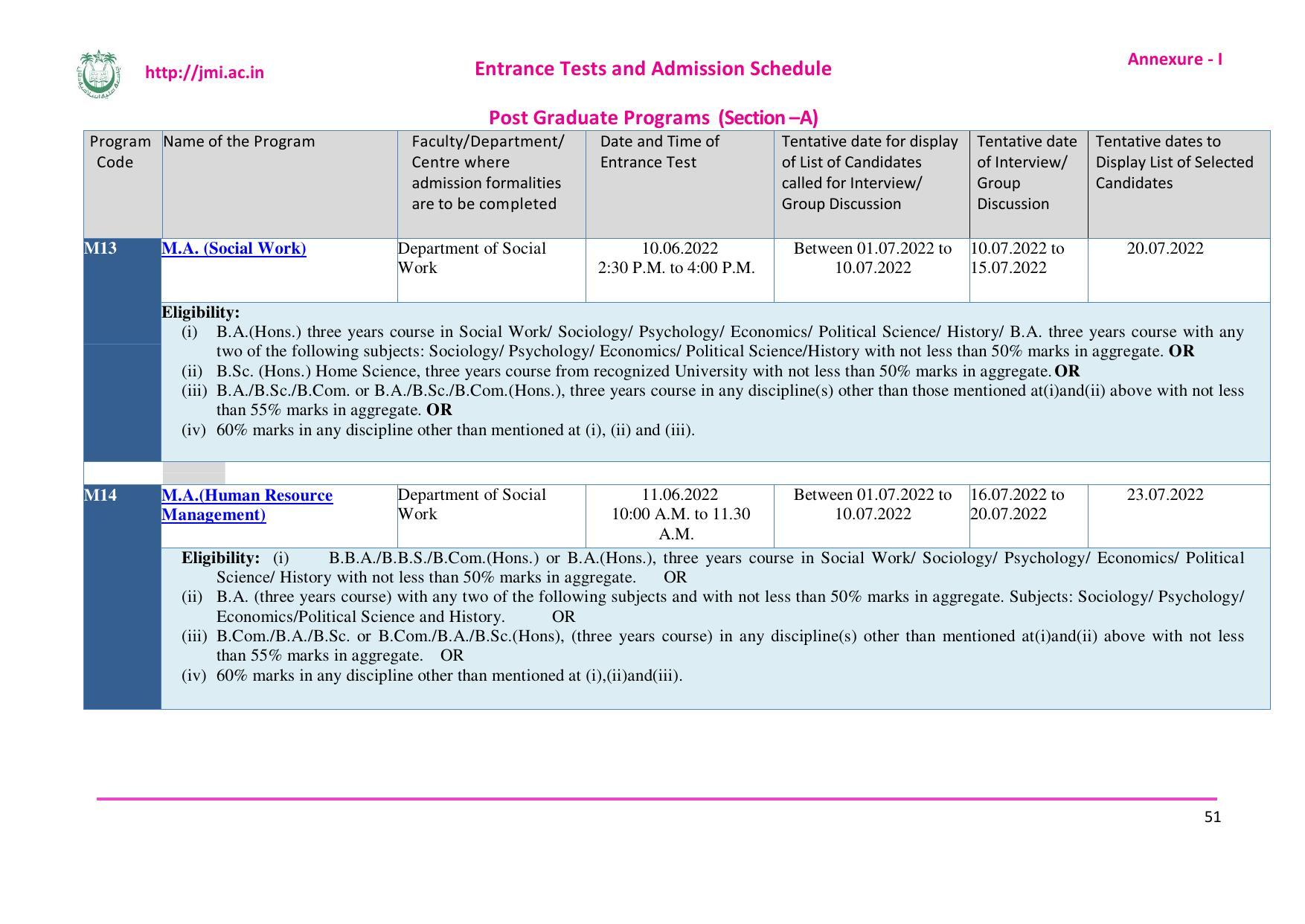 Jamia Millia Islamia University, Delhi -2022-23 (Prospectus) - Page 52
