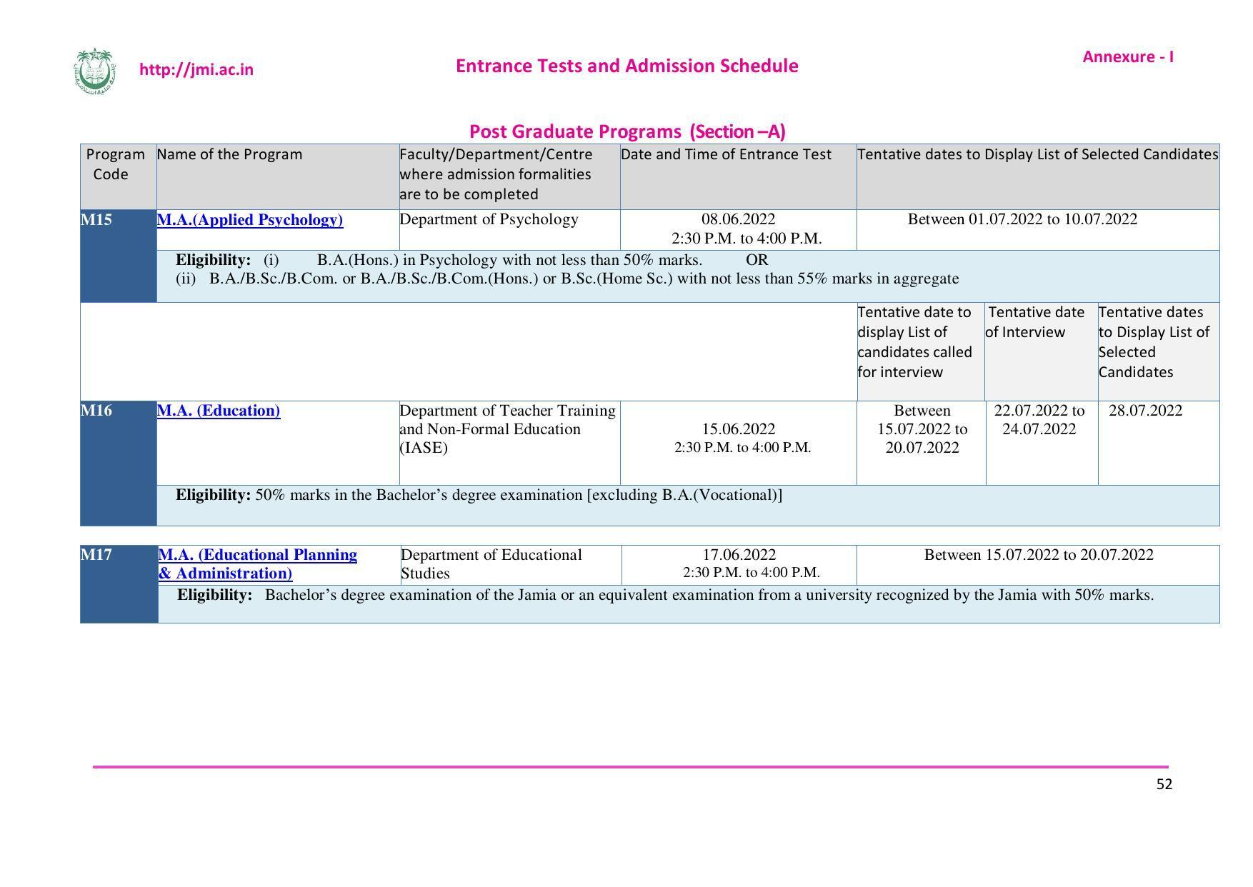 Jamia Millia Islamia University, Delhi -2022-23 (Prospectus) - Page 53