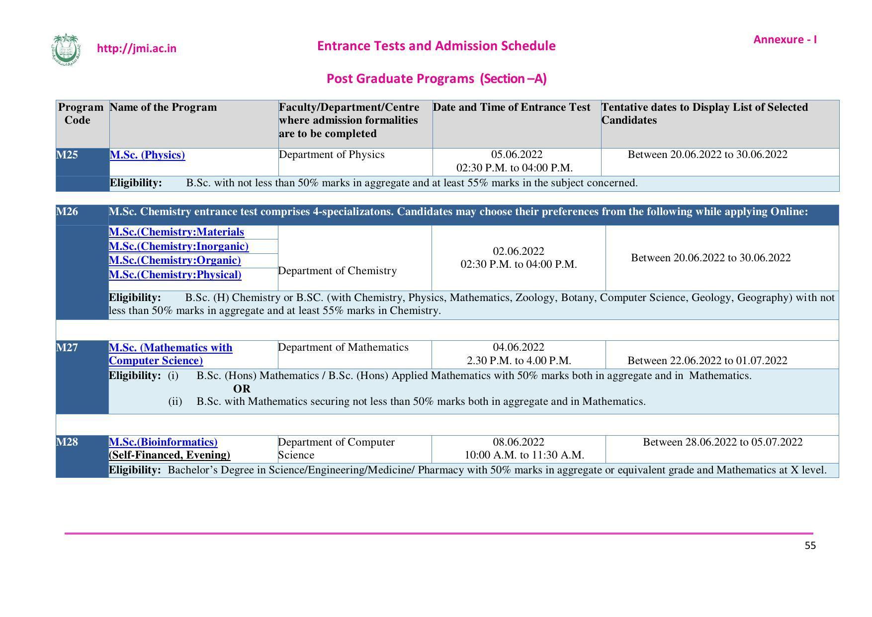Jamia Millia Islamia University, Delhi -2022-23 (Prospectus) - Page 56