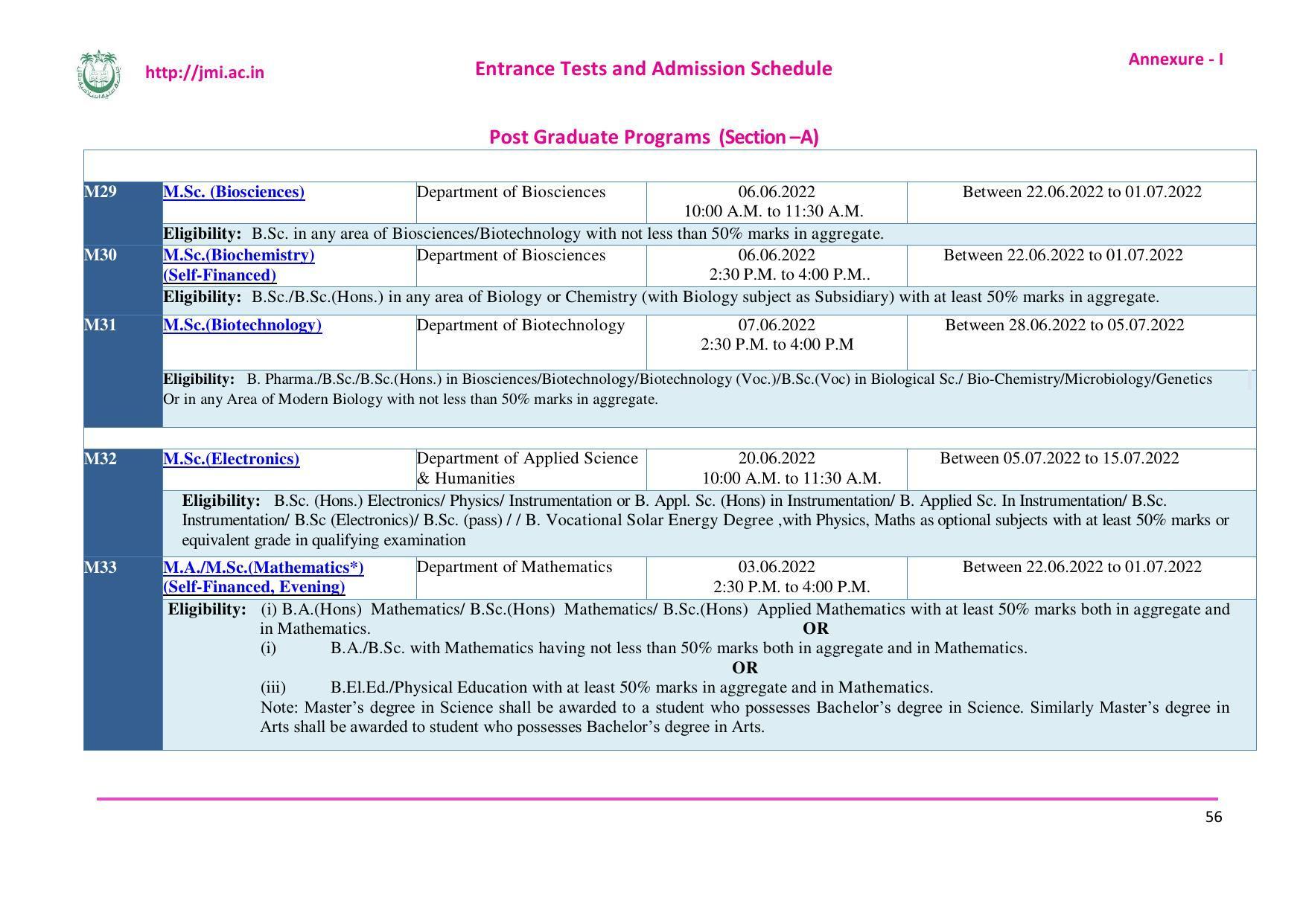 Jamia Millia Islamia University, Delhi -2022-23 (Prospectus) - Page 57