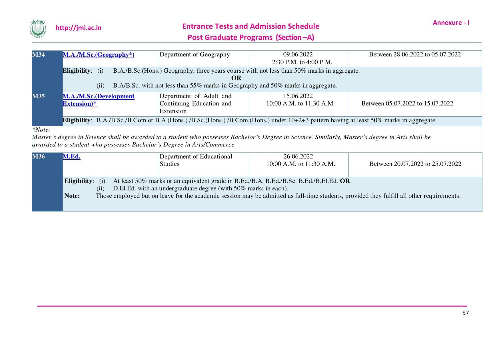 Jamia Millia Islamia University, Delhi -2022-23 (Prospectus) - Page 58