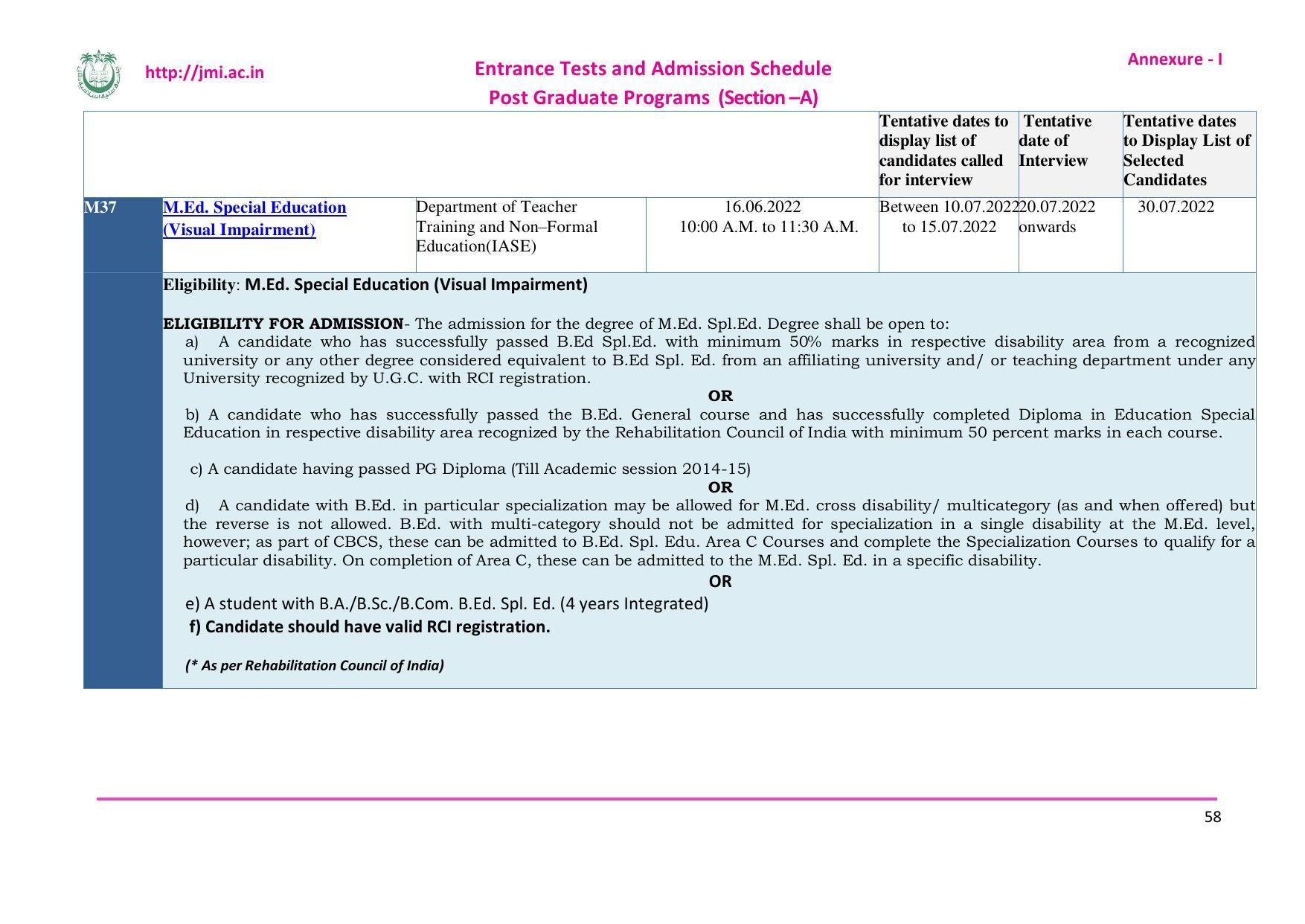 Jamia Millia Islamia University, Delhi -2022-23 (Prospectus) - Page 59