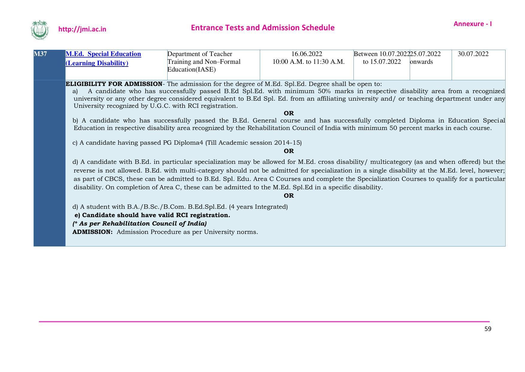 Jamia Millia Islamia University, Delhi -2022-23 (Prospectus) - Page 60