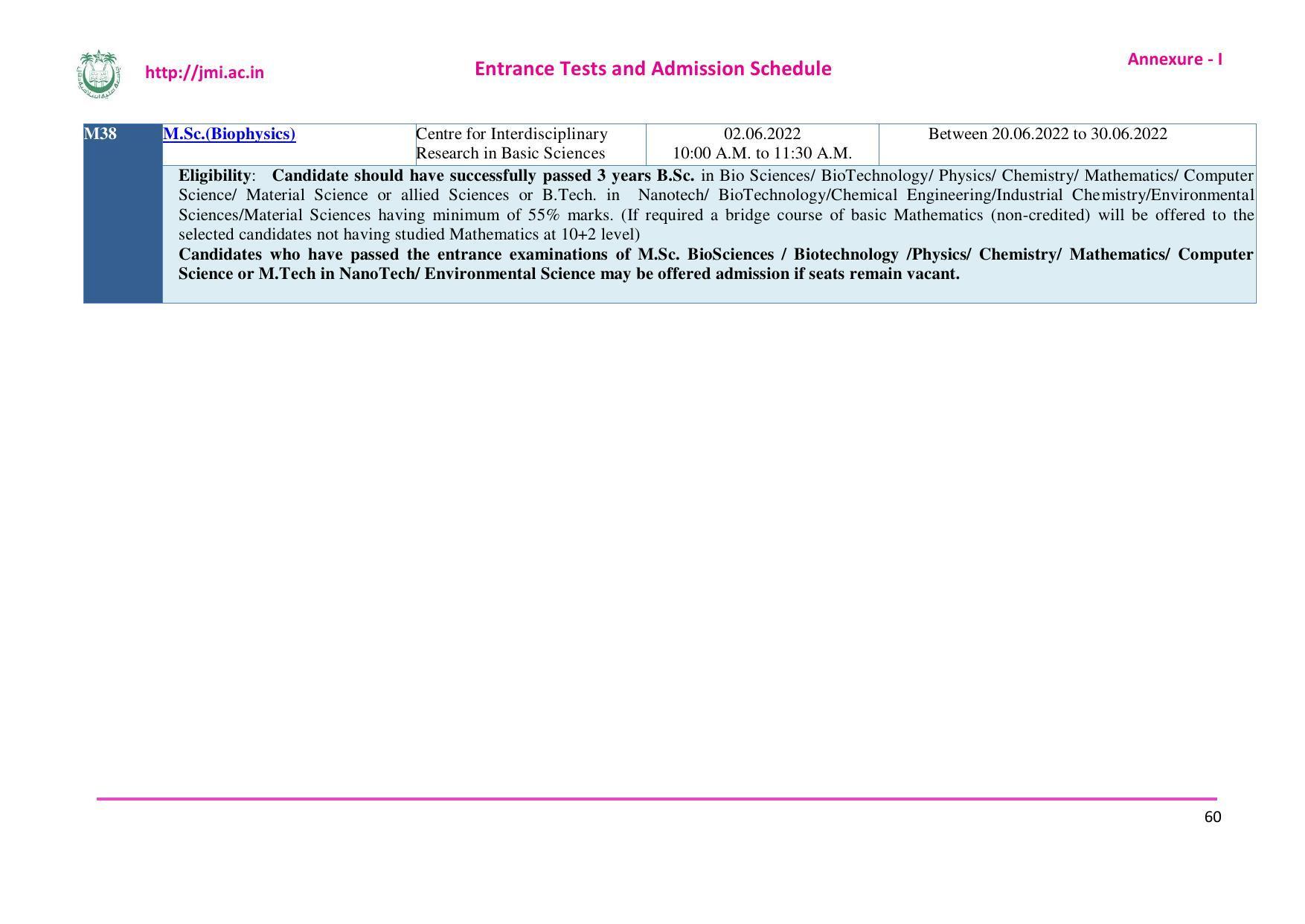 Jamia Millia Islamia University, Delhi -2022-23 (Prospectus) - Page 61