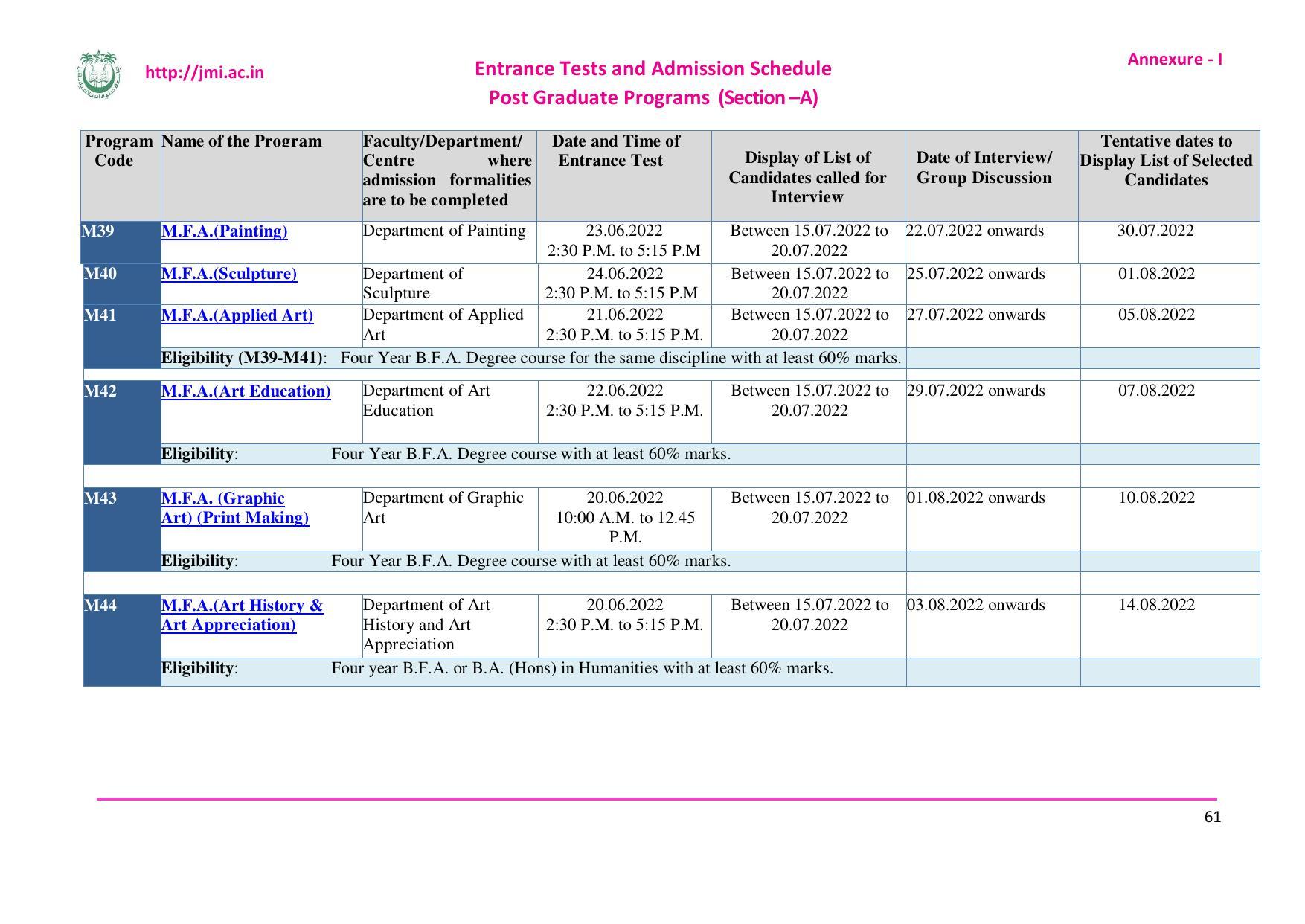 Jamia Millia Islamia University, Delhi -2022-23 (Prospectus) - Page 62