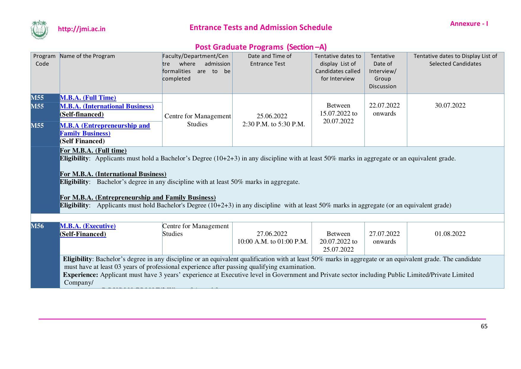 Jamia Millia Islamia University, Delhi -2022-23 (Prospectus) - Page 66