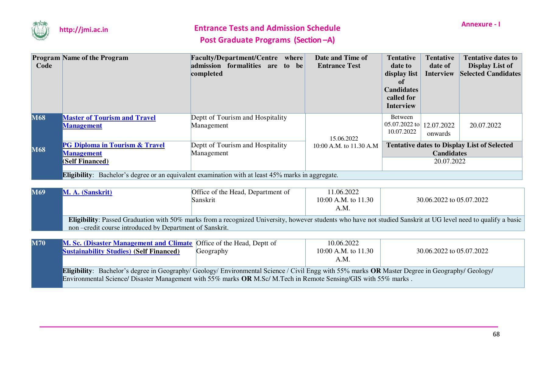 Jamia Millia Islamia University, Delhi -2022-23 (Prospectus) - Page 69