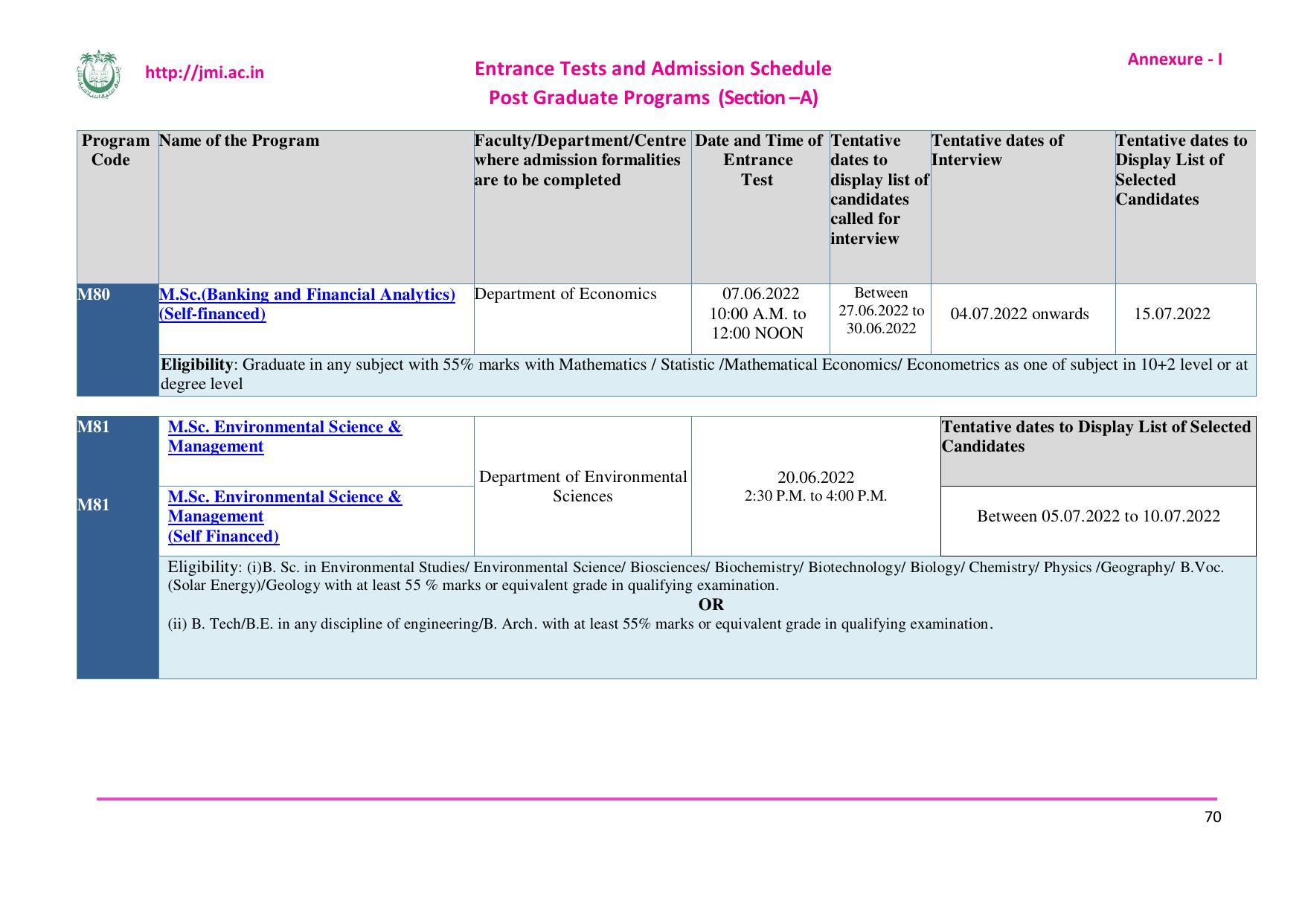 Jamia Millia Islamia University, Delhi -2022-23 (Prospectus) - Page 71
