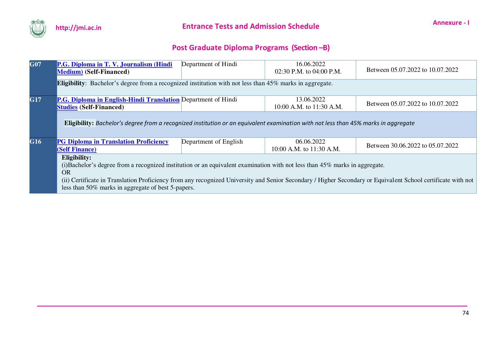 Jamia Millia Islamia University, Delhi -2022-23 (Prospectus) - Page 75