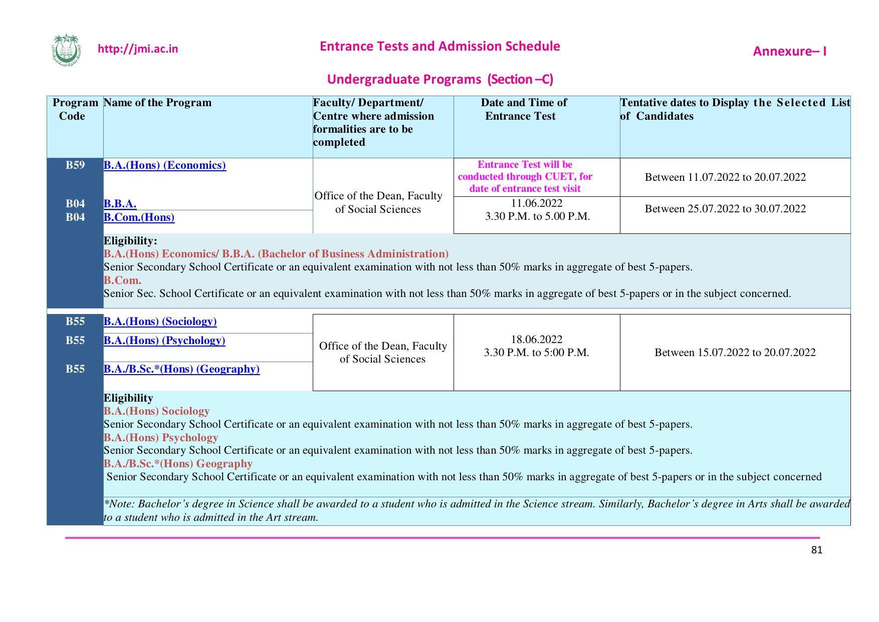Jamia Millia Islamia University, Delhi -2022-23 (Prospectus) - Page 82