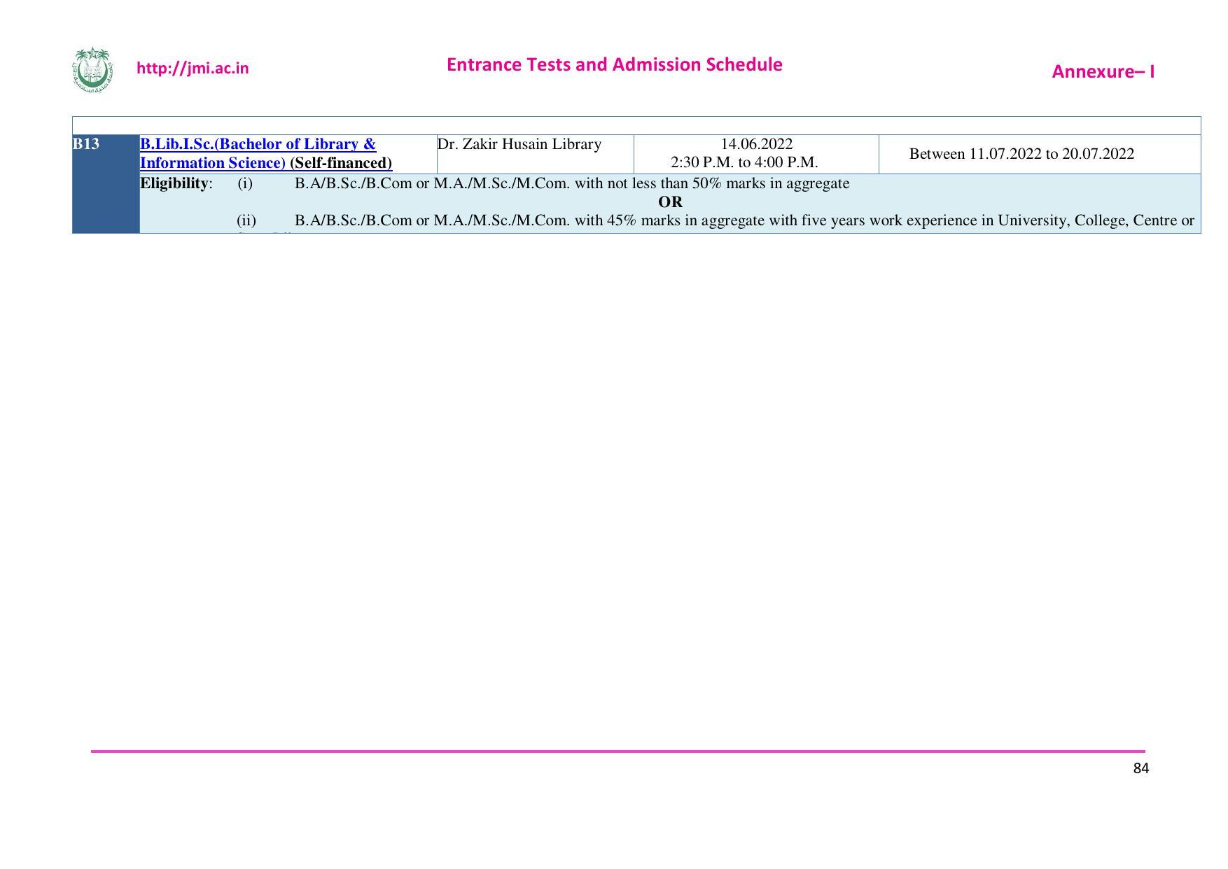 Jamia Millia Islamia University, Delhi -2022-23 (Prospectus) - Page 85