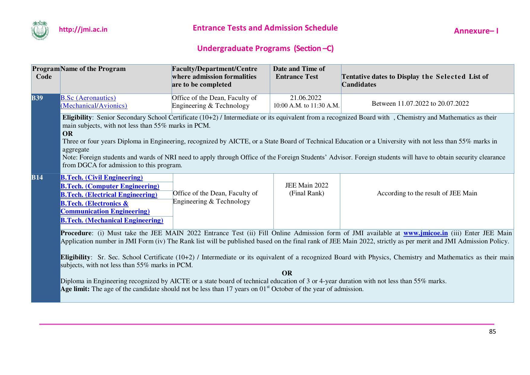 Jamia Millia Islamia University, Delhi -2022-23 (Prospectus) - Page 86