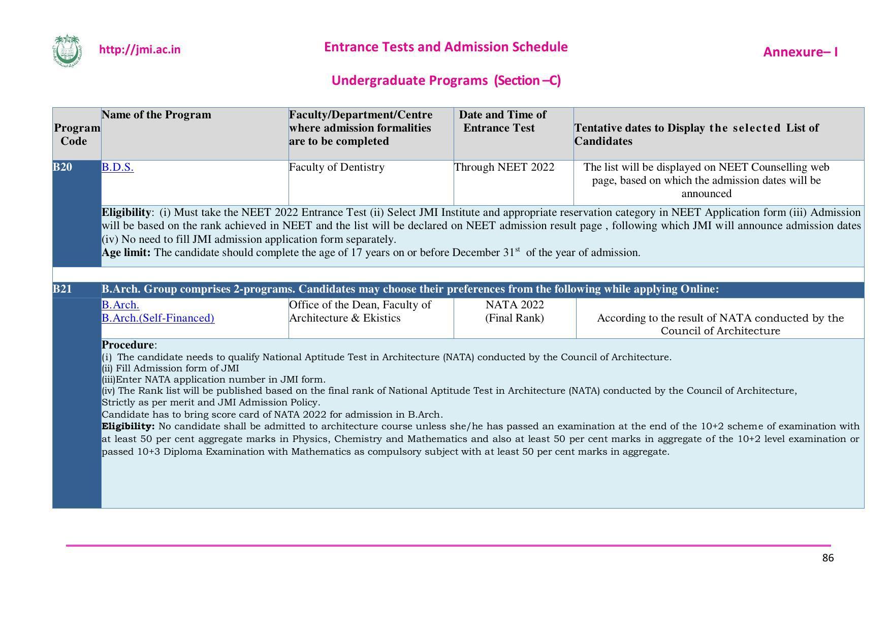 Jamia Millia Islamia University, Delhi -2022-23 (Prospectus) - Page 87
