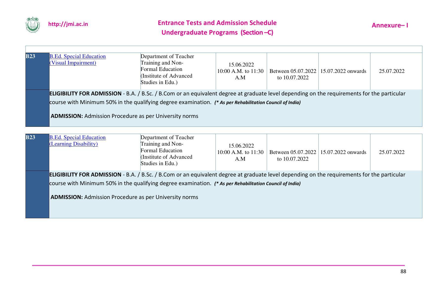 Jamia Millia Islamia University, Delhi -2022-23 (Prospectus) - Page 89