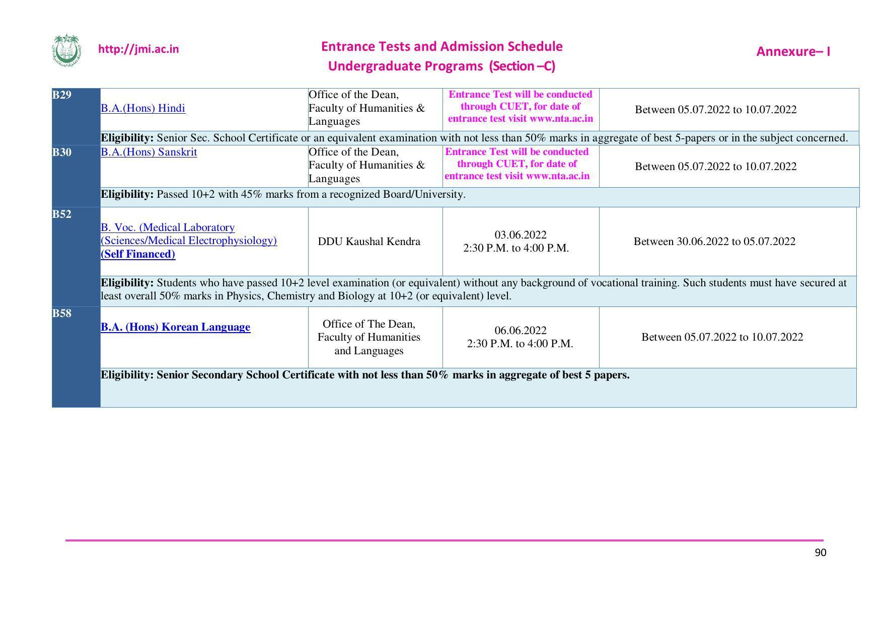 Jamia Millia Islamia University, Delhi -2022-23 (Prospectus) - Page 91