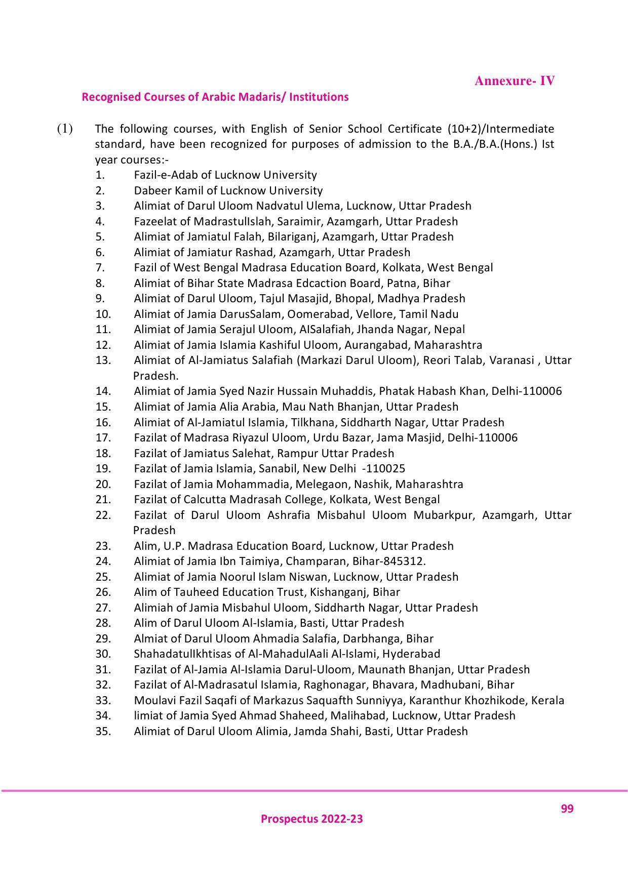 Jamia Millia Islamia University, Delhi -2022-23 (Prospectus) - Page 100