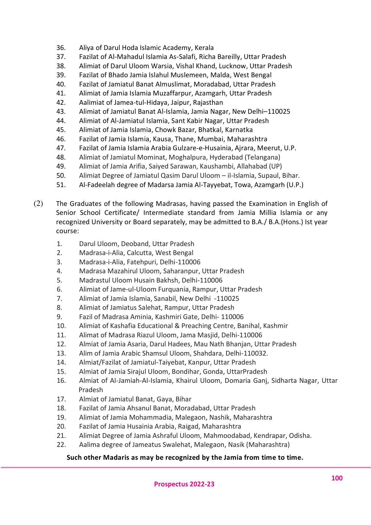 Jamia Millia Islamia University, Delhi -2022-23 (Prospectus) - Page 101