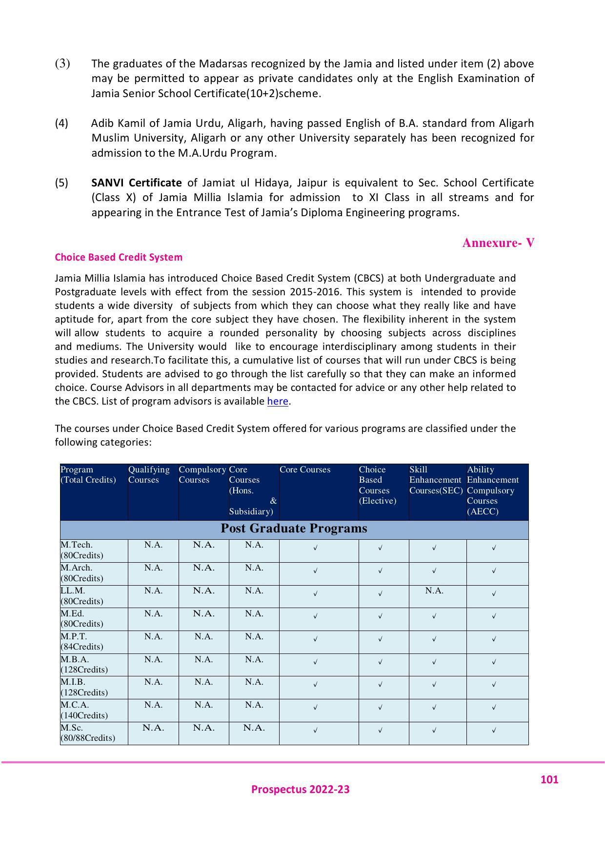 Jamia Millia Islamia University, Delhi -2022-23 (Prospectus) - Page 102