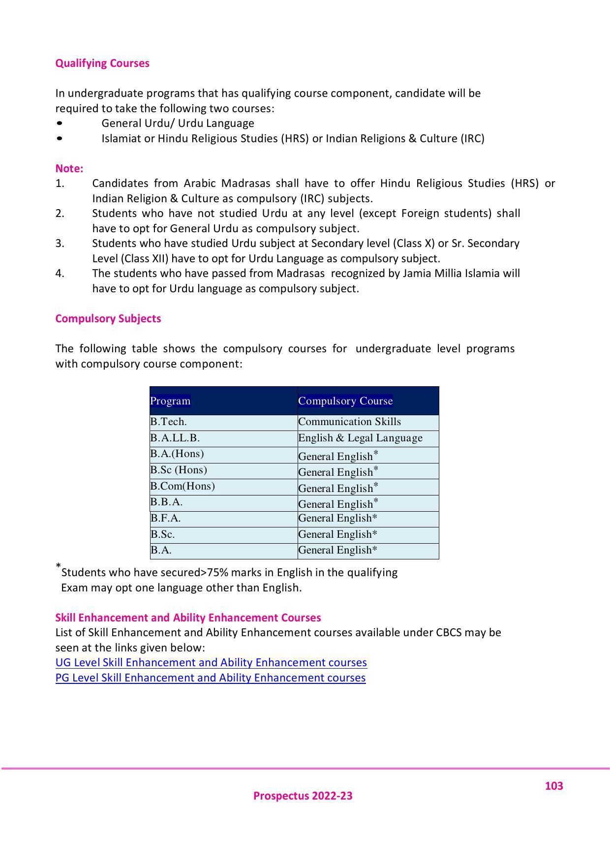 Jamia Millia Islamia University, Delhi -2022-23 (Prospectus) - Page 104