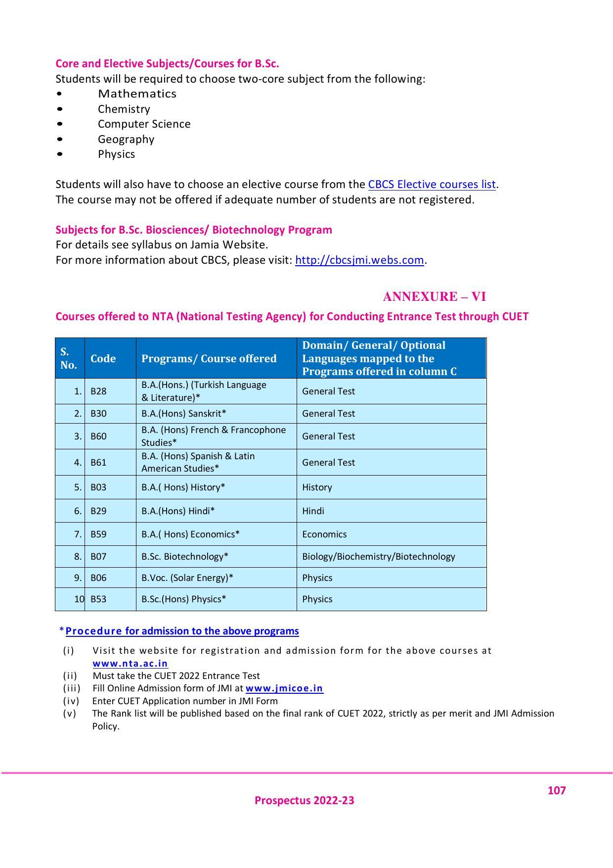 Jamia Millia Islamia University, Delhi -2022-23 (Prospectus) - Page 108