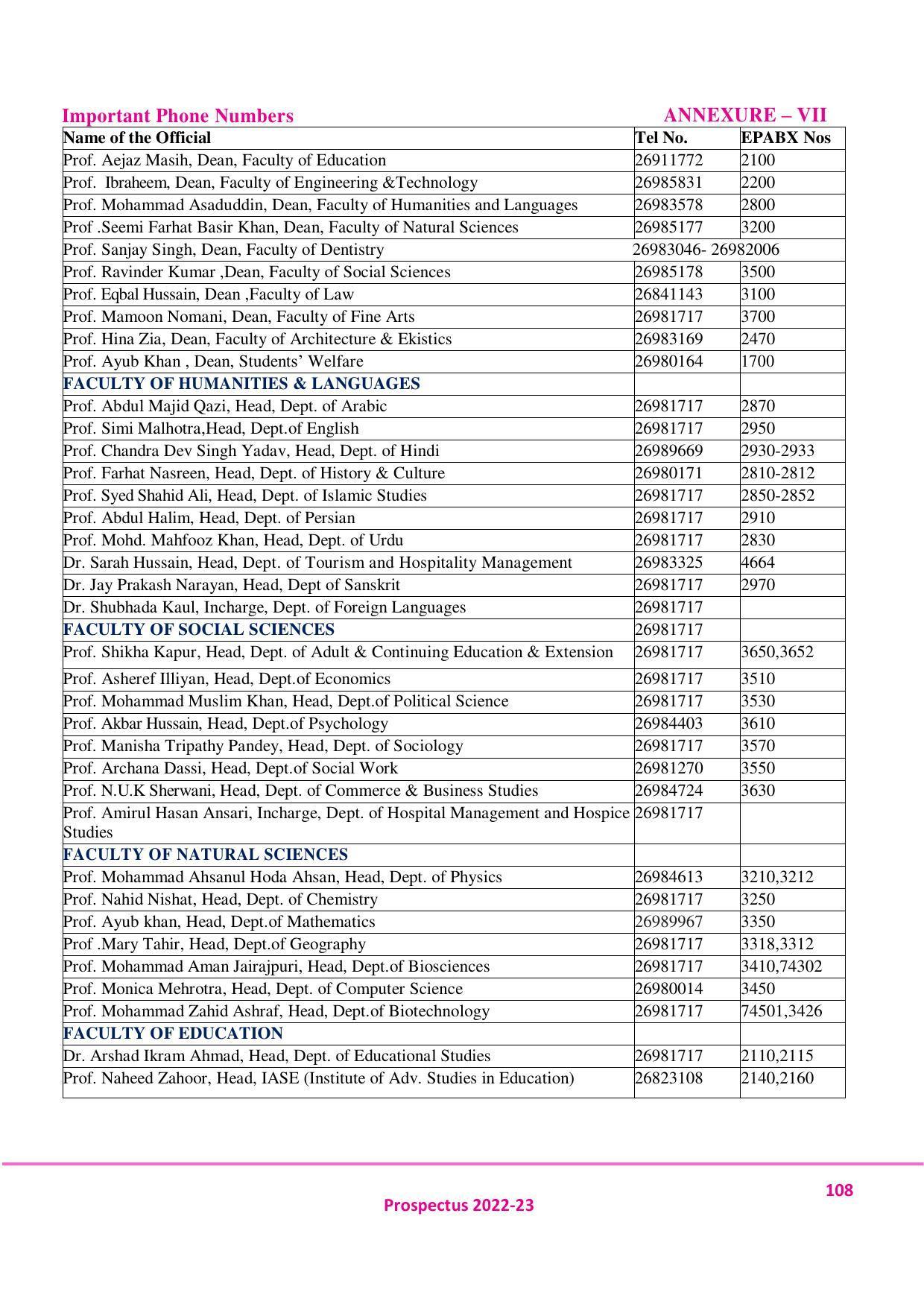 Jamia Millia Islamia University, Delhi -2022-23 (Prospectus) - Page 109