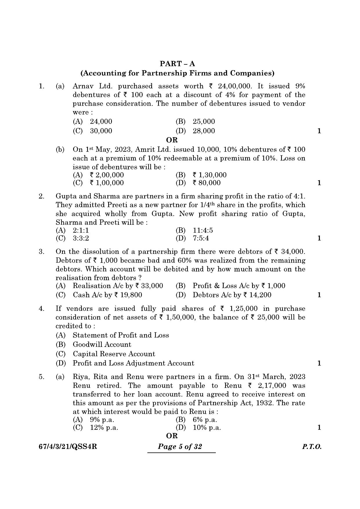 CBSE Class 12 67-4-3 Accountancy 2024 Question Paper - Page 5
