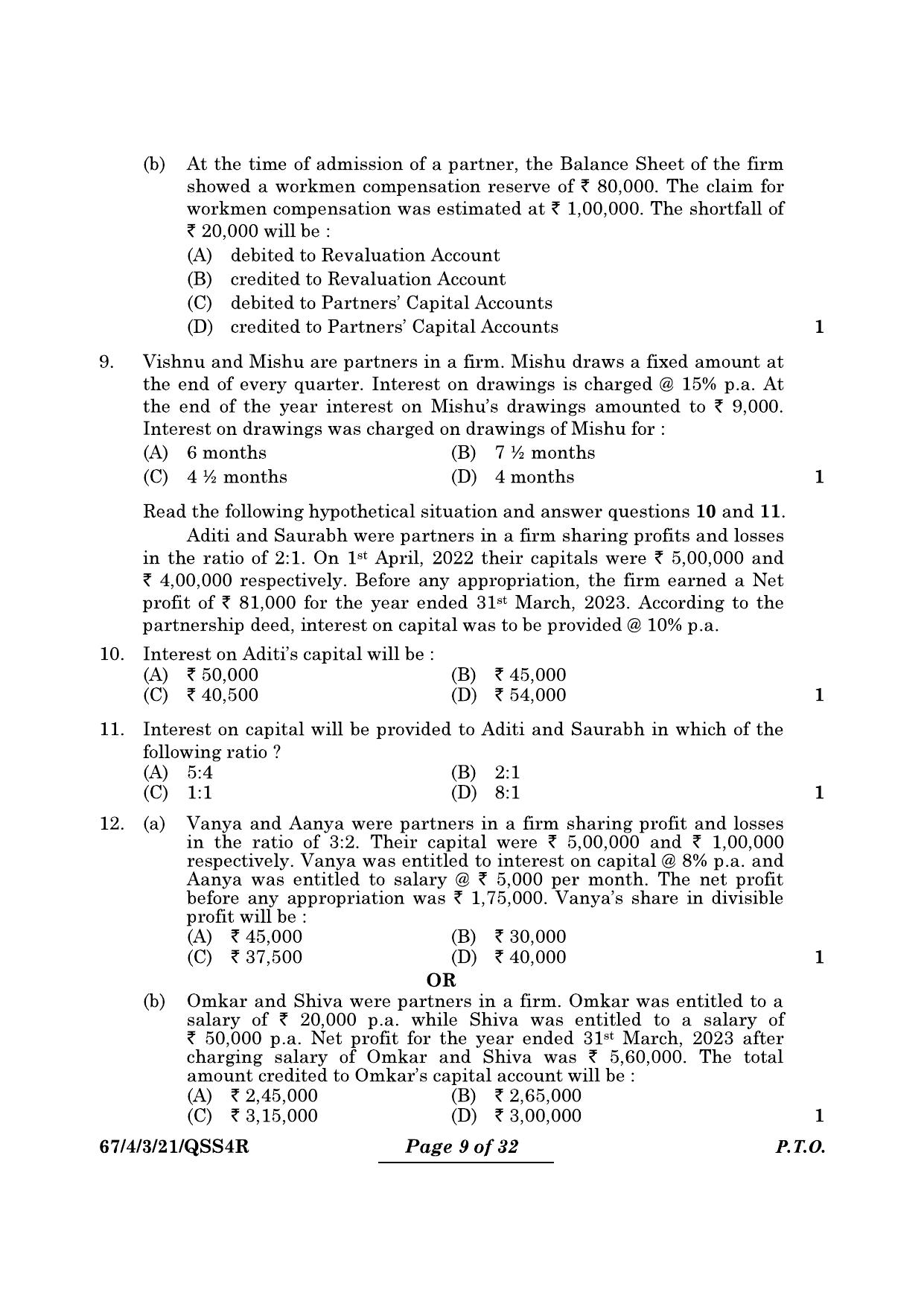 CBSE Class 12 67-4-3 Accountancy 2024 Question Paper - Page 9