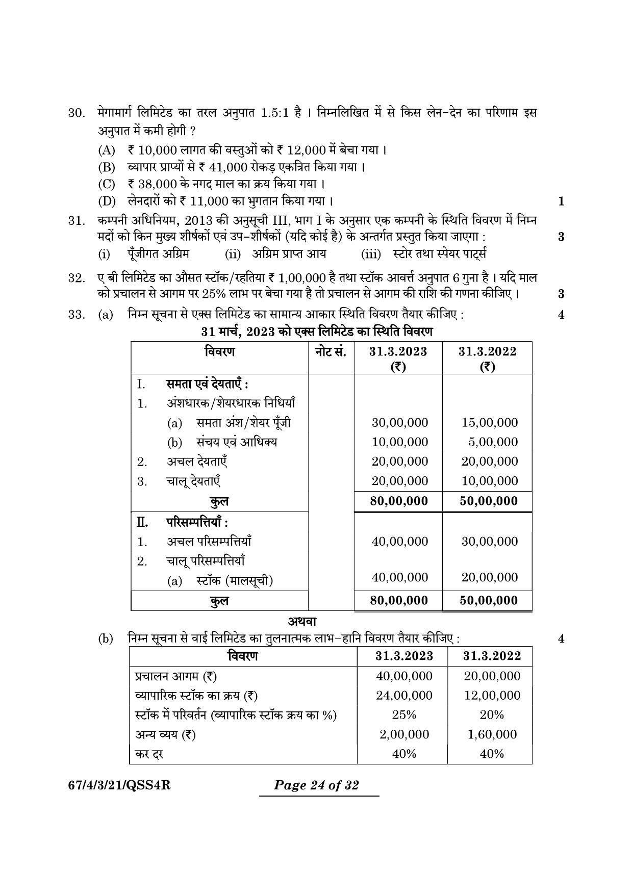 CBSE Class 12 67-4-3 Accountancy 2024 Question Paper - Page 24