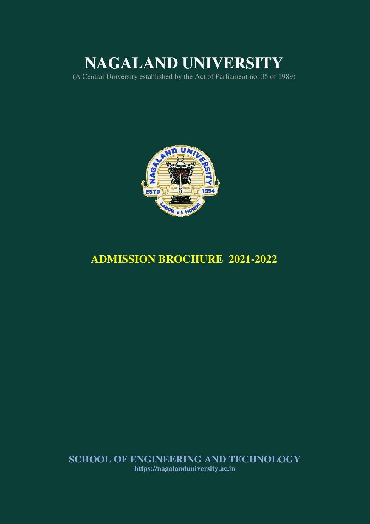 Nagaland University, Kohima B.tech Brochure 2021-22 - Page 1