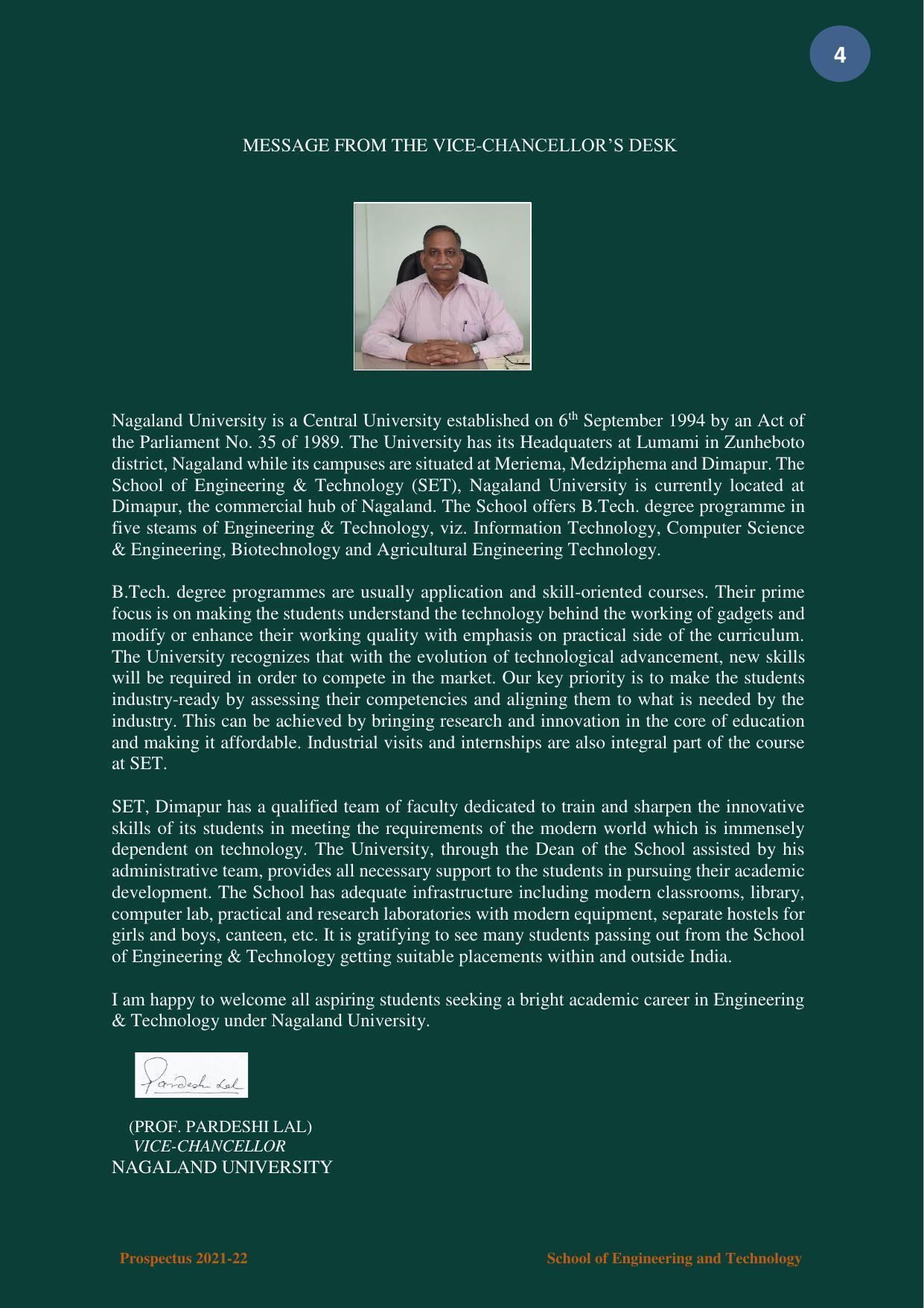 Nagaland University, Kohima B.tech Brochure 2021-22 - Page 4