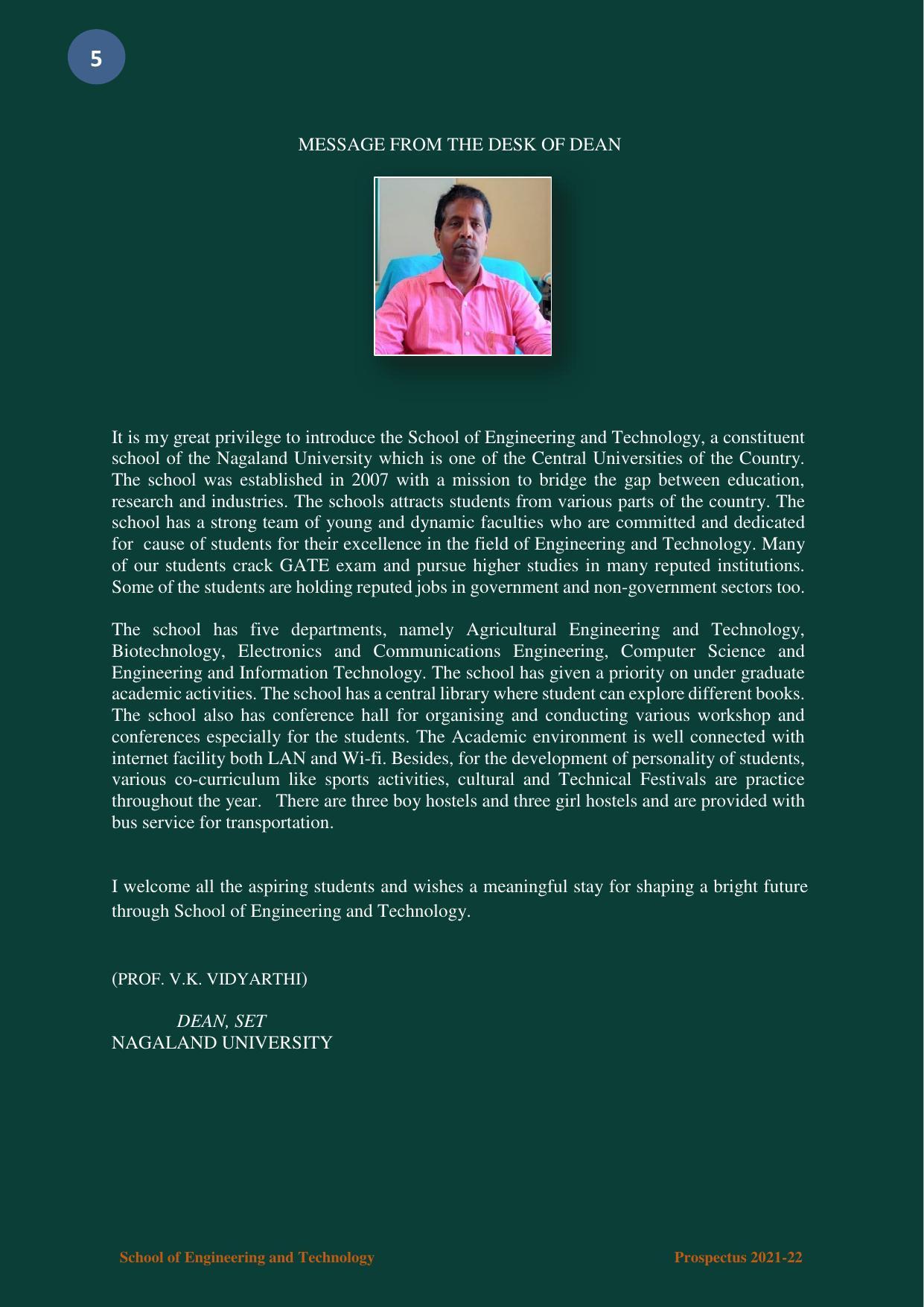 Nagaland University, Kohima B.tech Brochure 2021-22 - Page 5