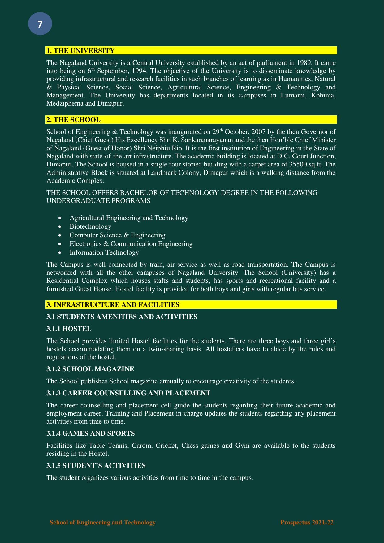 Nagaland University, Kohima B.tech Brochure 2021-22 - Page 7