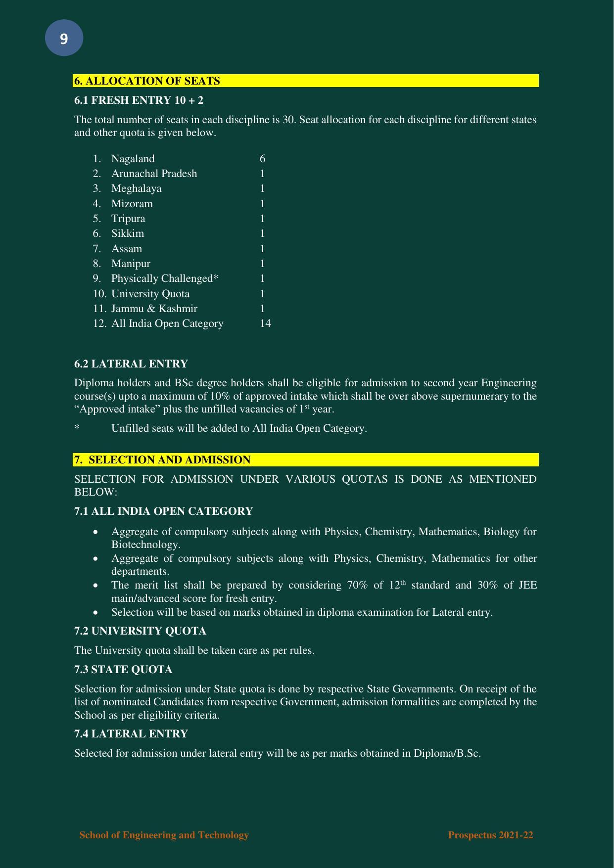 Nagaland University, Kohima B.tech Brochure 2021-22 - Page 9