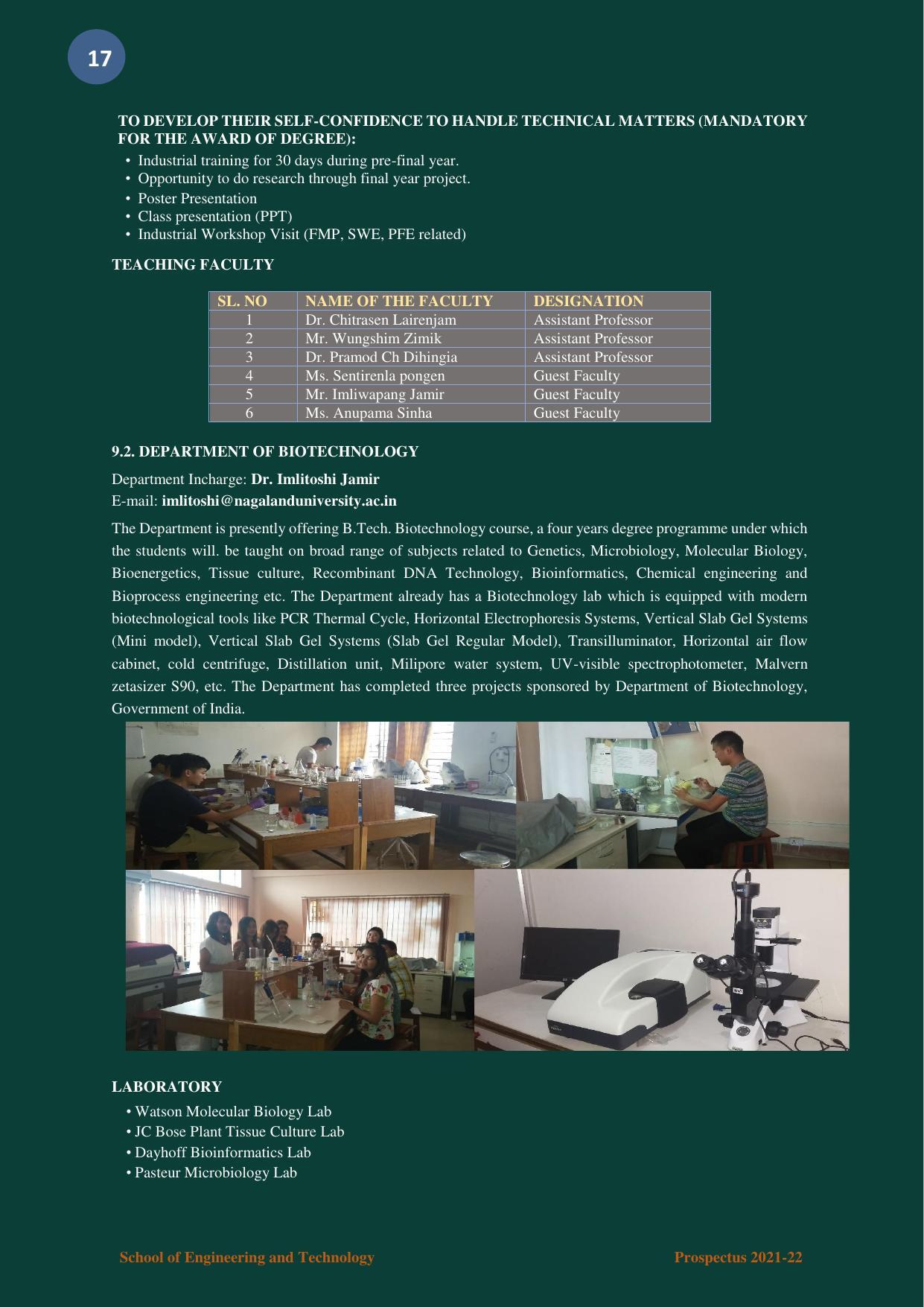Nagaland University, Kohima B.tech Brochure 2021-22 - Page 17