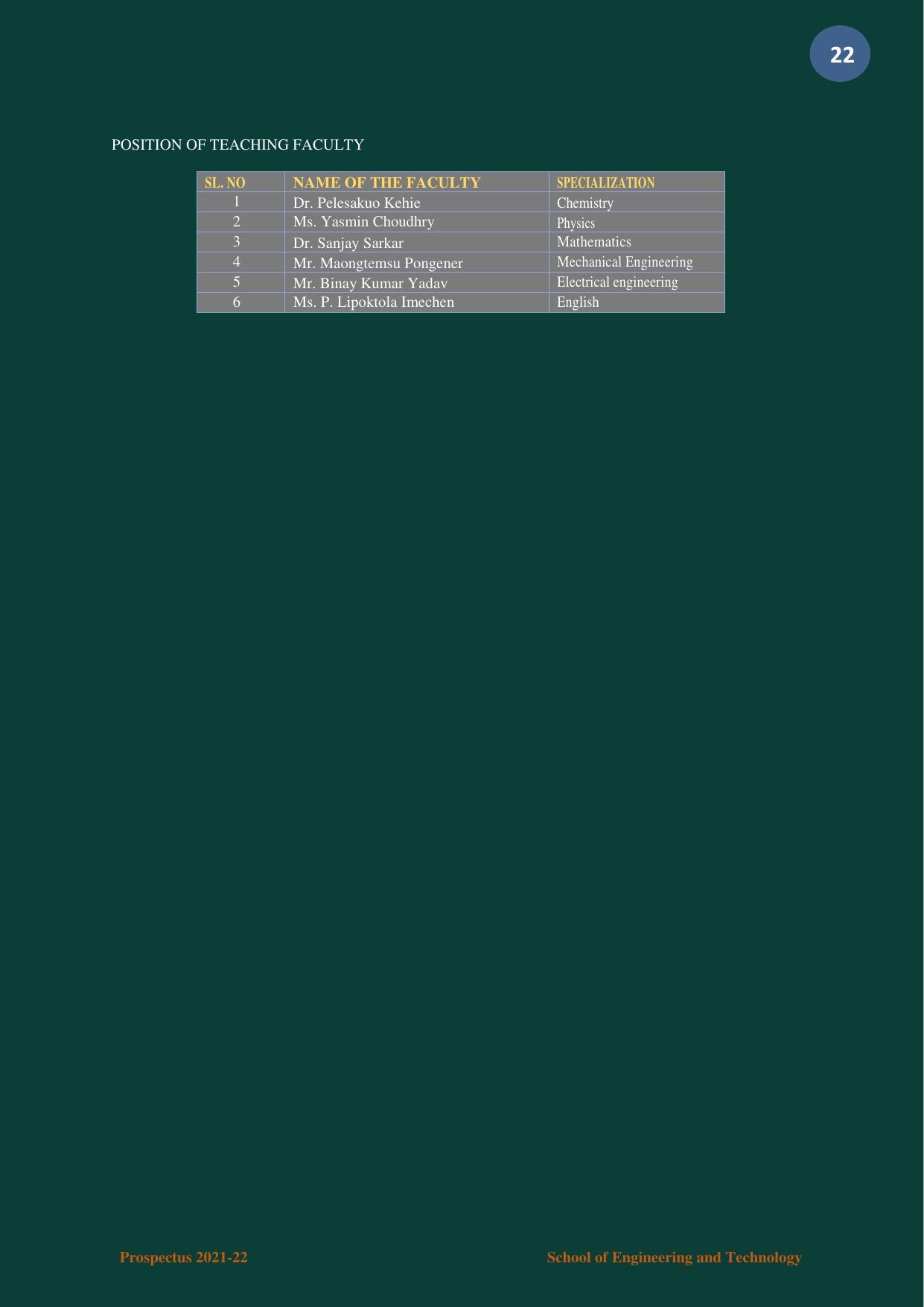 Nagaland University, Kohima B.tech Brochure 2021-22 - Page 22