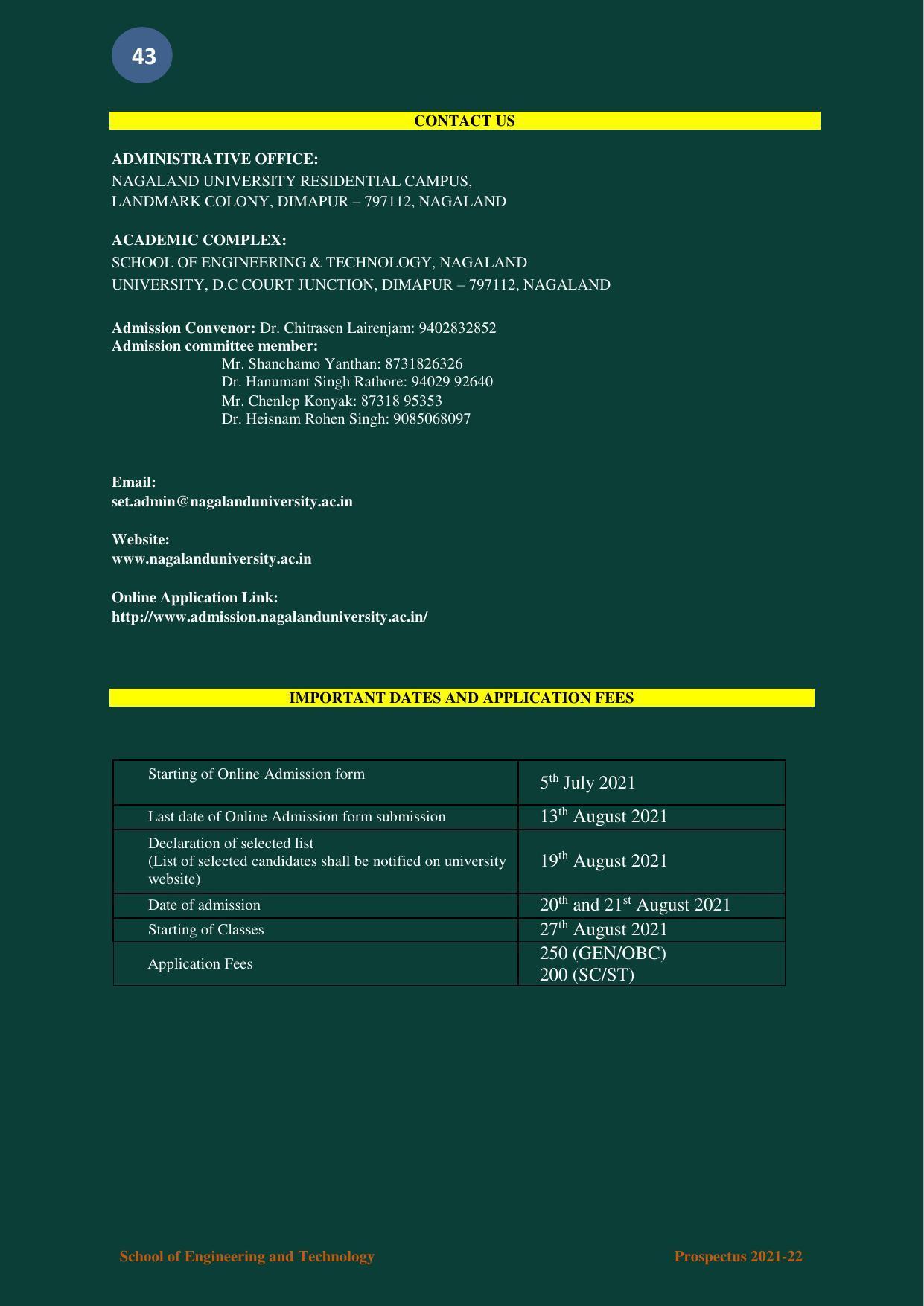 Nagaland University, Kohima B.tech Brochure 2021-22 - Page 43