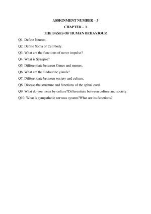 CBSE Worksheets for Class 11 Psychology The Bases of Human Behaviour Assignment 2
