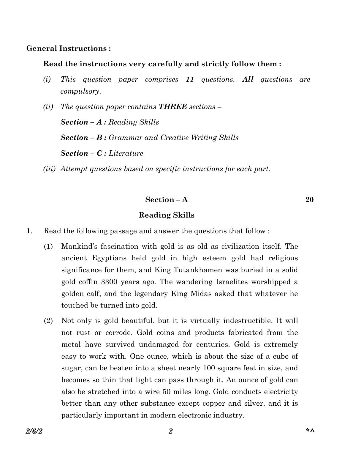 CBSE Class 10 262_English Language And Literature 2023 Question Paper