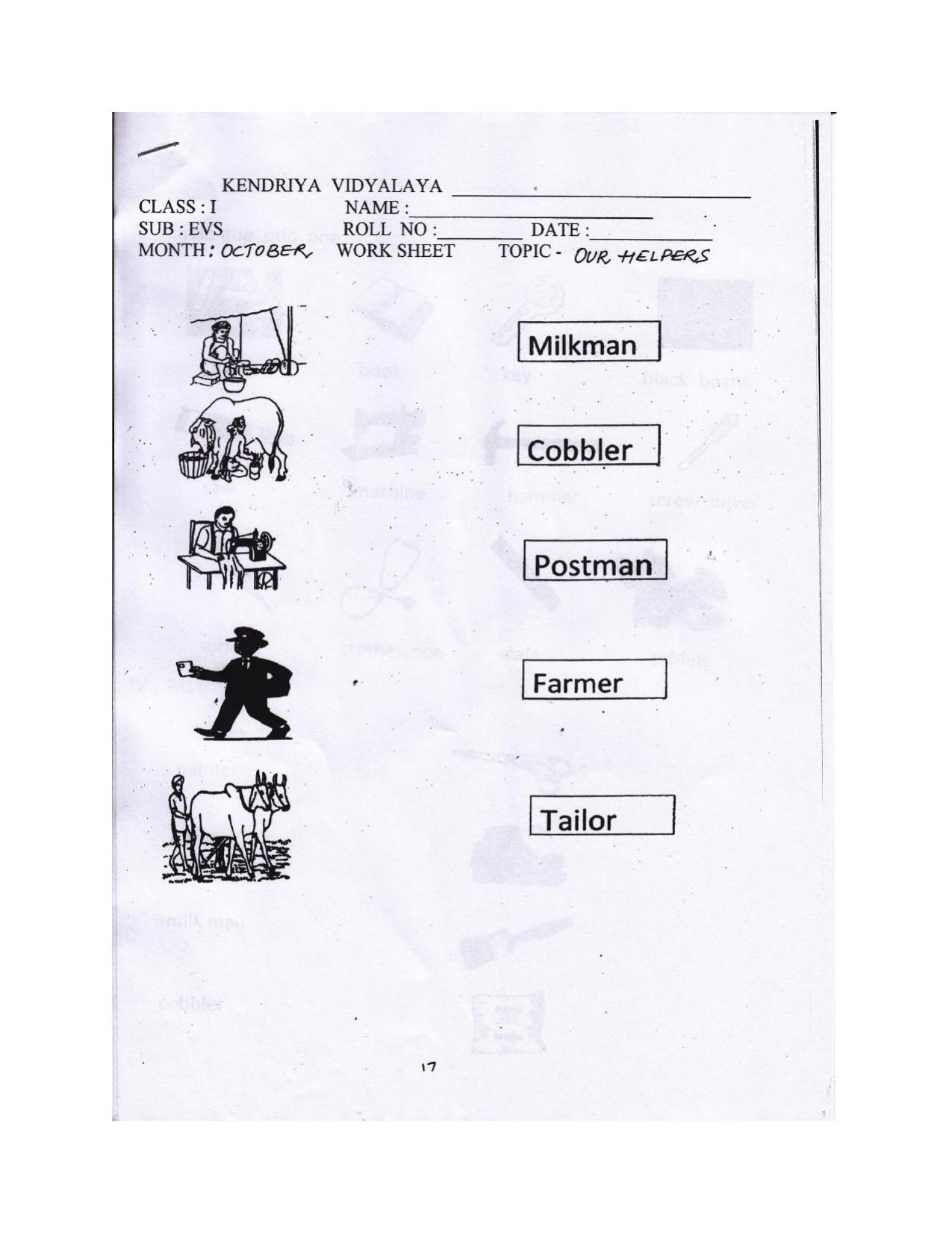 Worksheet for Class 1 EVS Our Helpers Assignment - Page 3