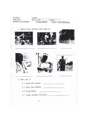 Worksheet for Class 1 EVS Our Helpers Assignment