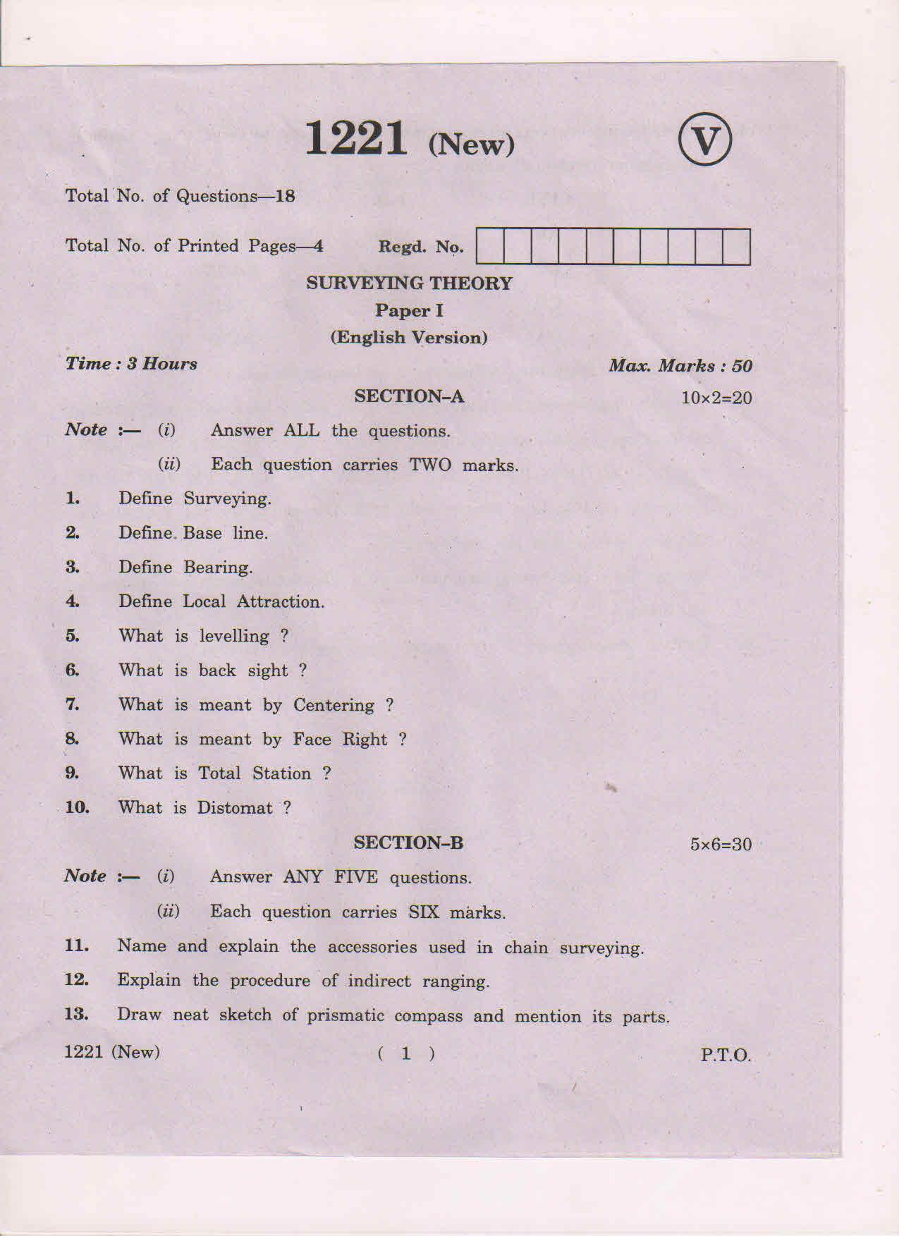 AP Inter 1st Year Surveying Theory-I (New) March-2019-Vocational Question Paper - Page 1