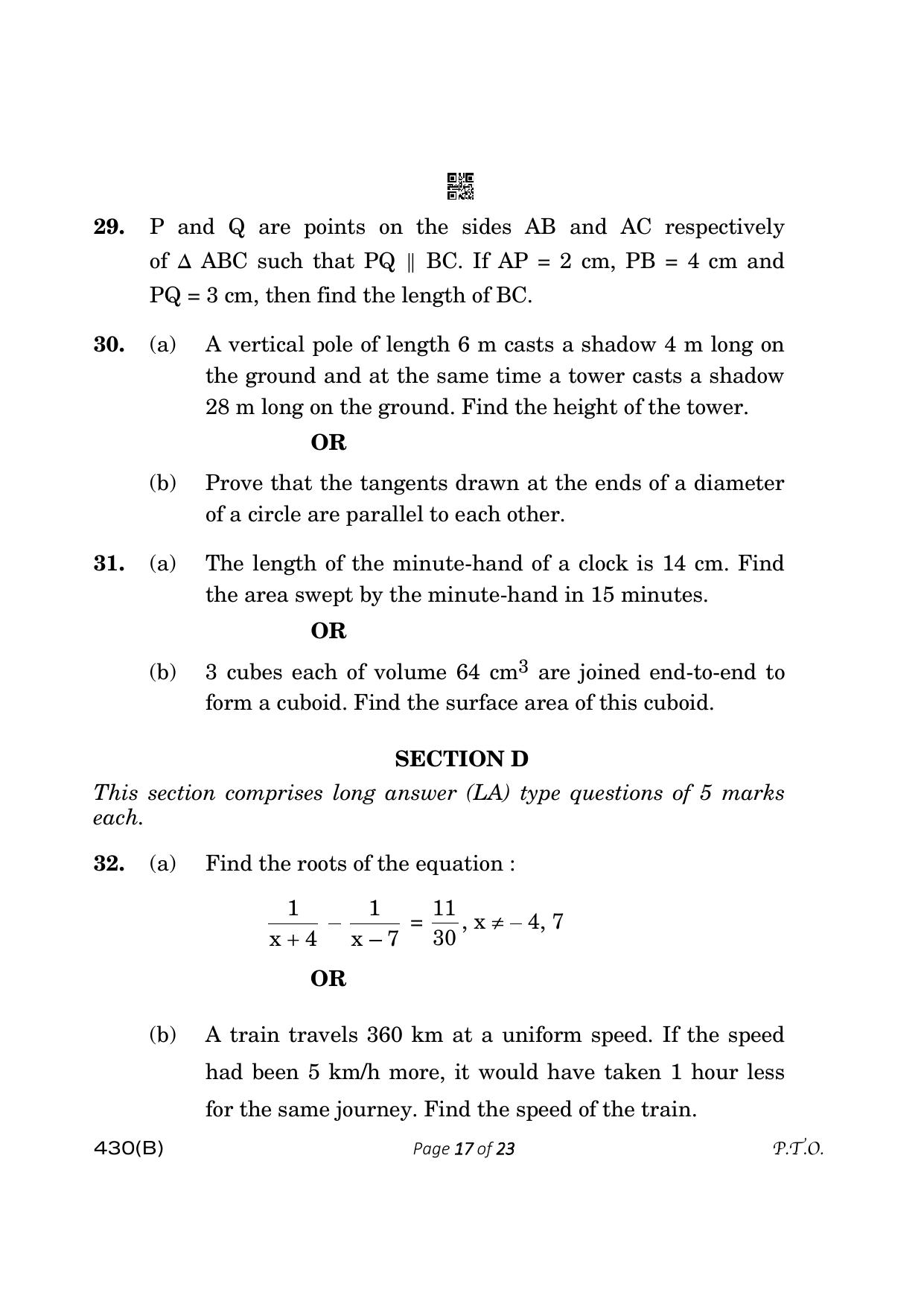 CBSE Class 10 430-B Maths Basic 2023 (Compartment) Question Paper - Page 17