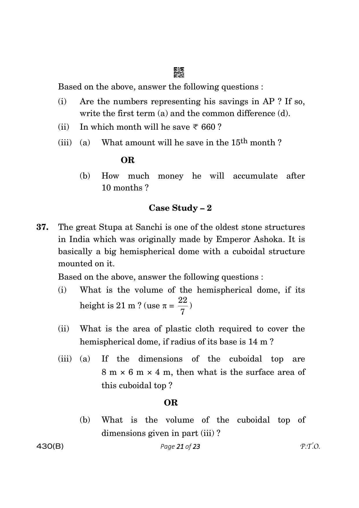 CBSE Class 10 430-B Maths Basic 2023 (Compartment) Question Paper - Page 21