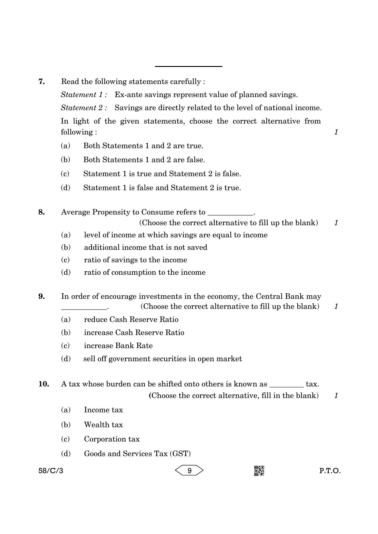 CBSE Class 12 58-3 Chemistry 2023 (Compartment) Question Paper - Page 9