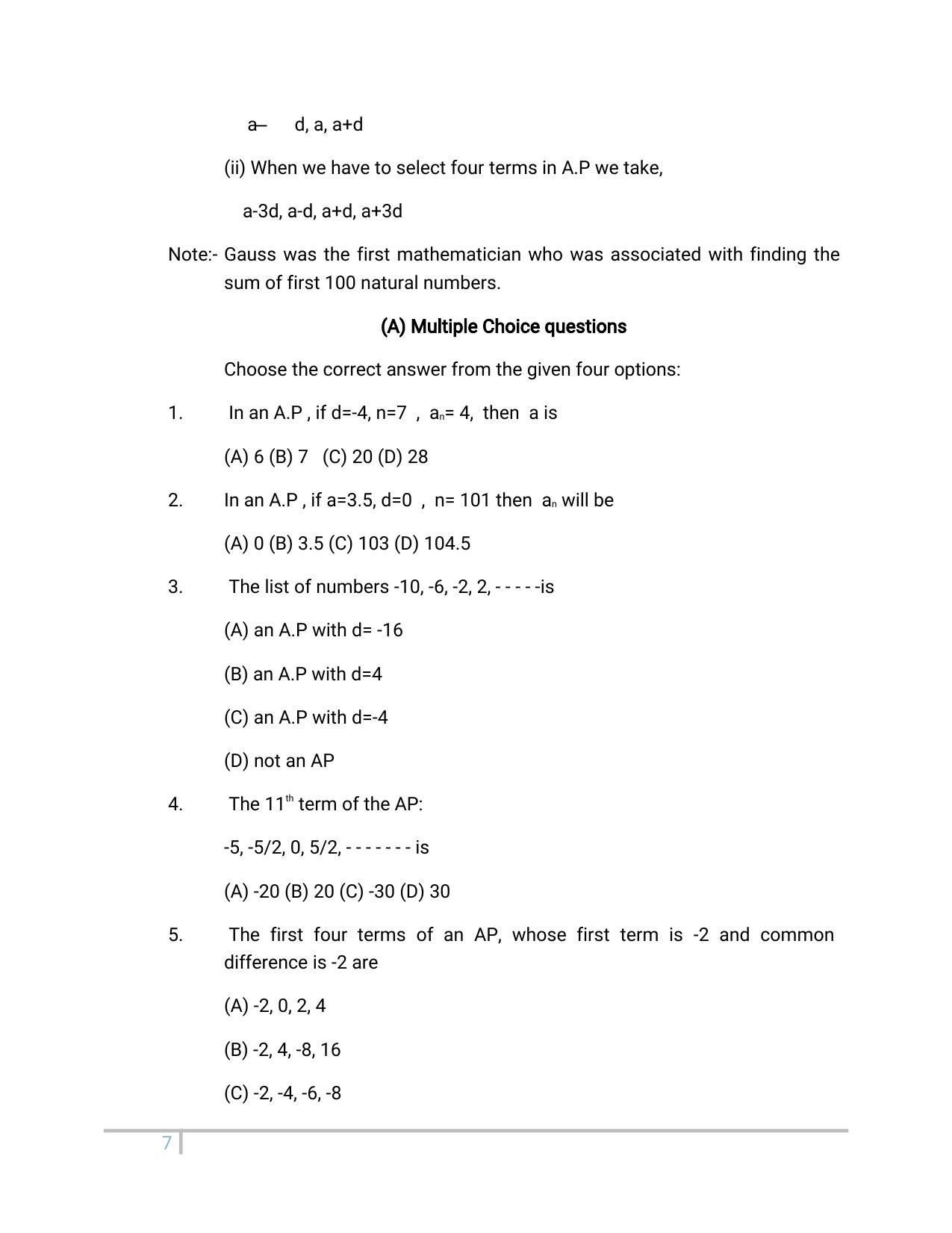 JKBOSE Class 10 Maths: Chapter 5th Arithmetic Progression Question Bank - Page 7