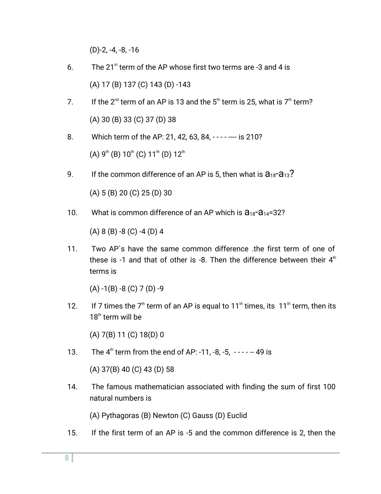 JKBOSE Class 10 Maths: Chapter 5th Arithmetic Progression Question Bank - Page 8