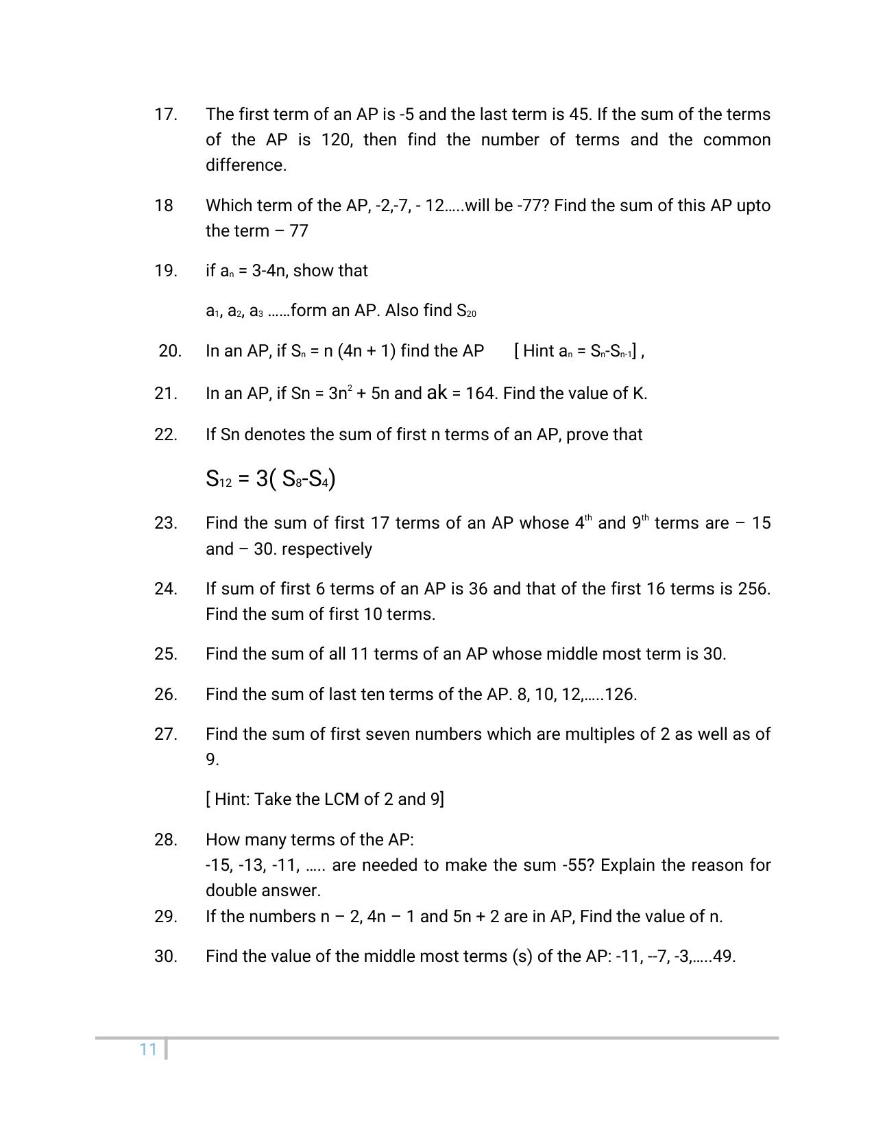 JKBOSE Class 10 Maths: Chapter 5th Arithmetic Progression Question Bank - Page 11