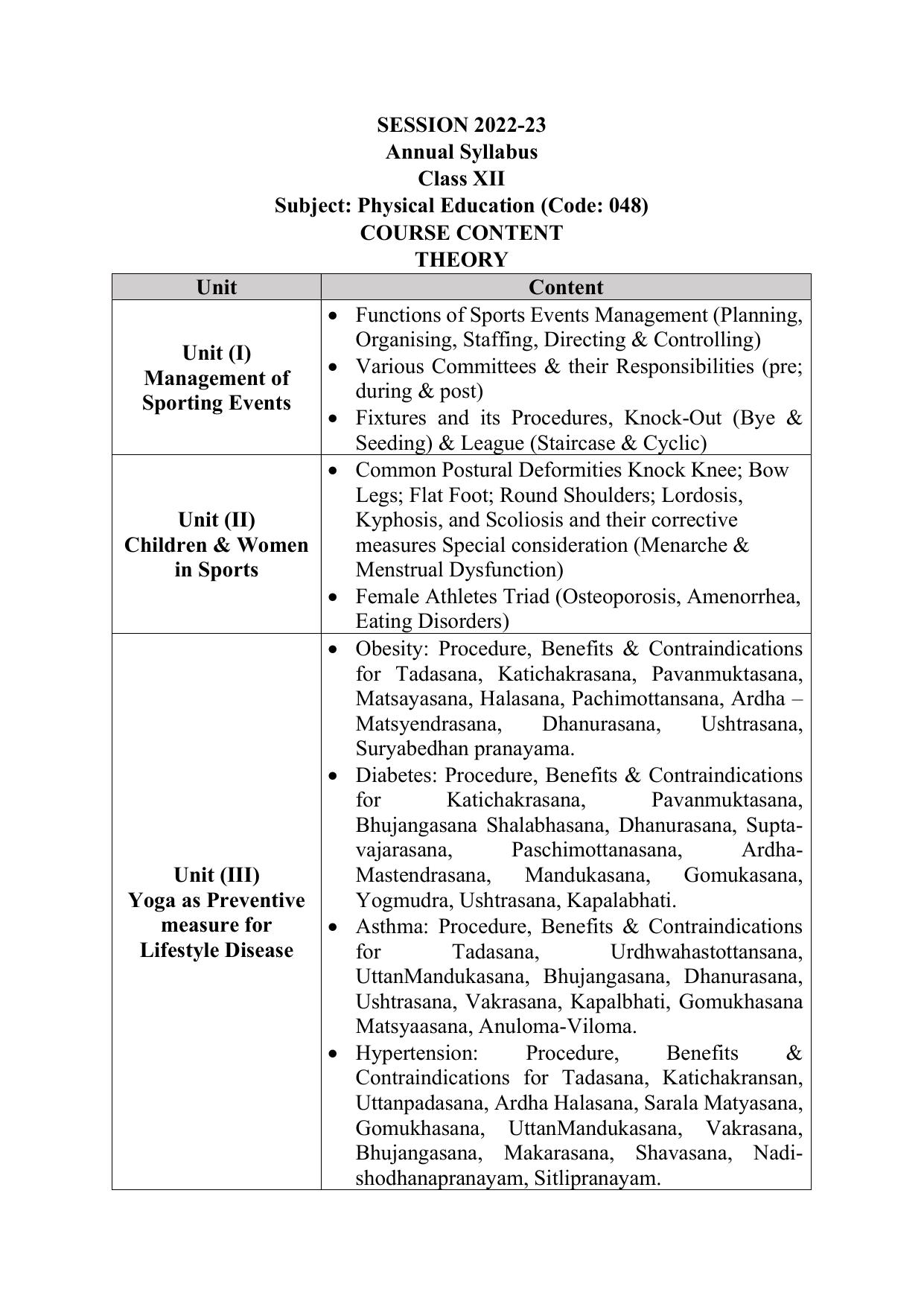 Edudel Class 12 Physical Education Syllabus - Page 1