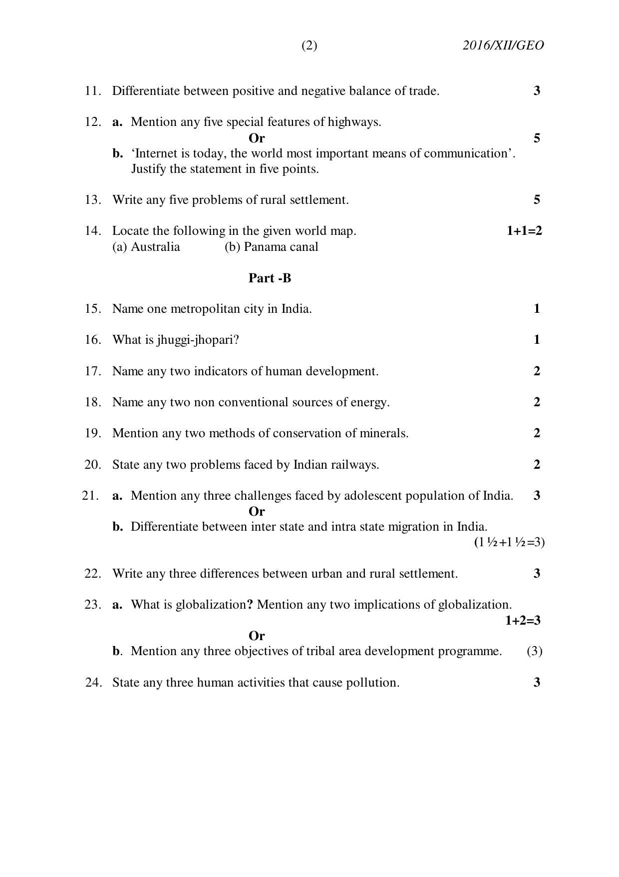 Nagaland Board Class 12 GEOGRAPHY 2016 Question Papers - Page 2