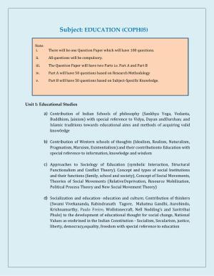 NTA PhD Entrance Exam Education Syllabus